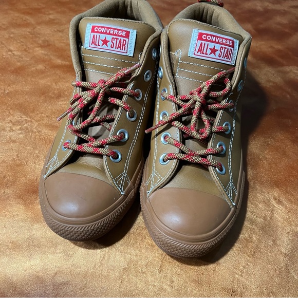 Converse All Stars Leather Brown Tan Sneakers Mid top size 5 - Picture 4 of 9
